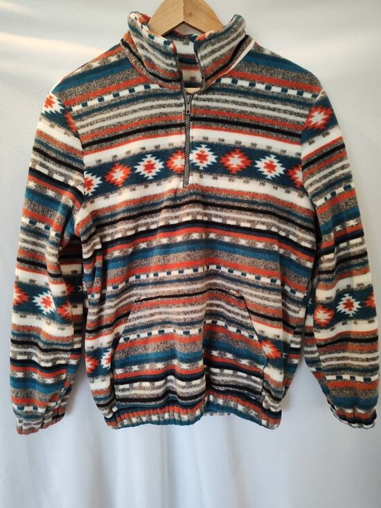 other Other - Vibrant Southwestern Aztec Pattern Quarter-Zip Fleece Pullover Cozy Boho Sweater